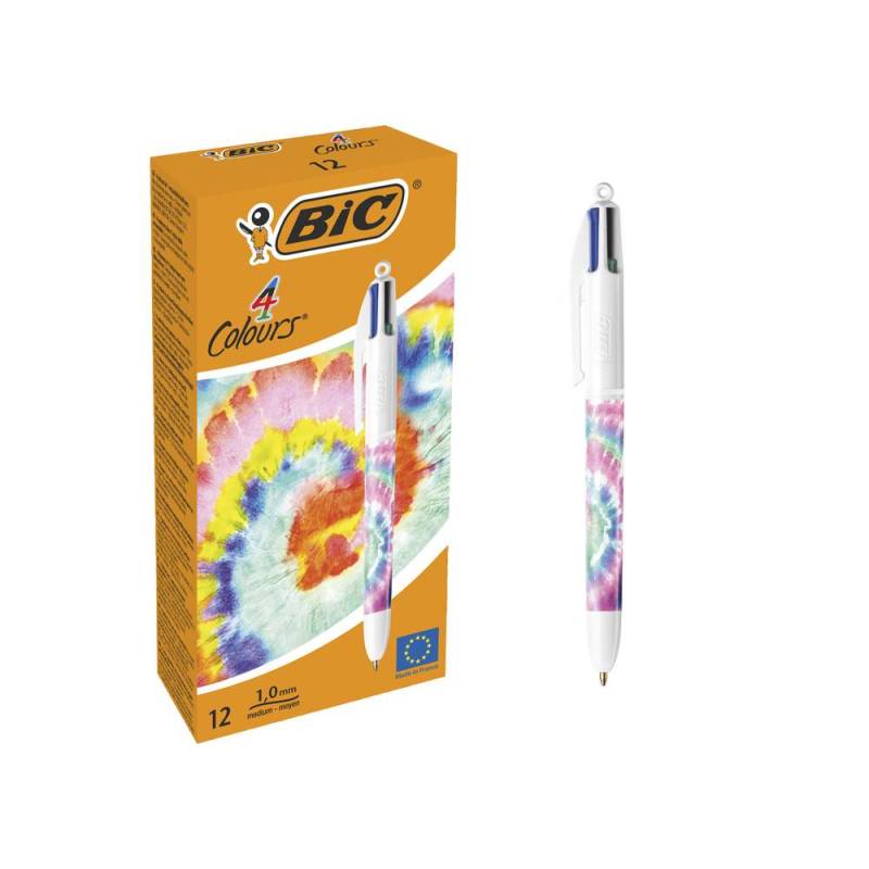 Boligrafo Bic Cuatro Colores Tiedye Pastel Punta De Mm Caja De