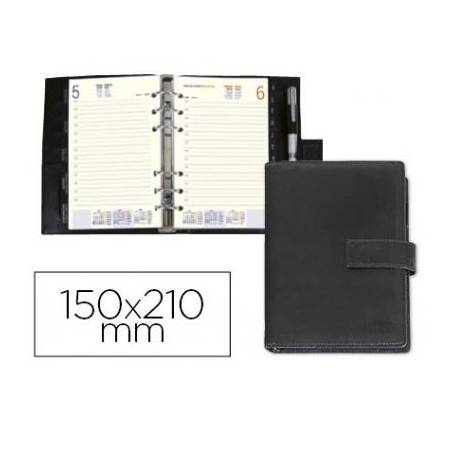AGENDA ANILLAS LIDERPAPEL ITACA 15X21 CM 2020 DIA PAGINA NEGRO SIMIL PIEL BRILLO PAPEL 70 GR