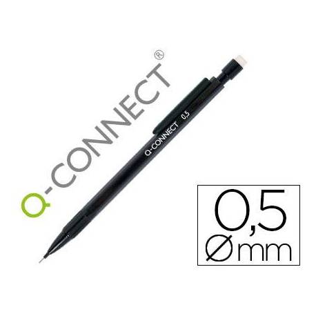 Portaminas Q-Connect trazo 0.5 mm negro con clip negro y 3 minas