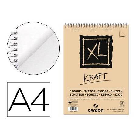 Bloc Dibujo Kraft Canson XL DIN A4 Verdujado Microperforado Espiral Rayado