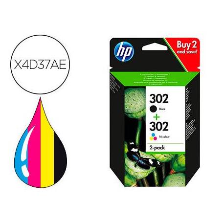 Cartucho HP 302 Pack 2 cartuchos Color Negro y Tricolor X4D37AE (153415)