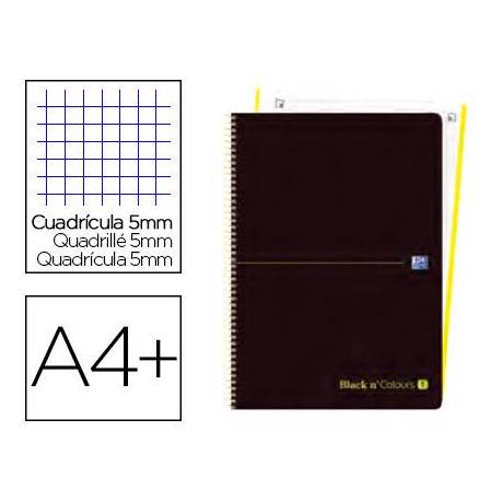 Cuaderno Oxford Ebook 1 DIN A4+ Negro y Lima 80 hojas Tapa Plastico Cuadricula 5 mm