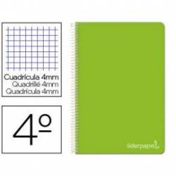 Cuaderno espiral Liderpapel Witty Tamaño cuarto Tapa dura Cuadricula 4 mm 75 g/m2 Con margen Color Verde