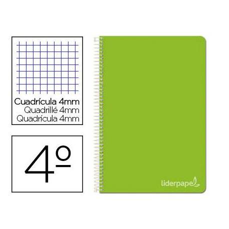 Cuaderno espiral Liderpapel Witty Tamaño cuarto Tapa dura Cuadricula 4 mm 75 g/m2 Con margen Color Verde