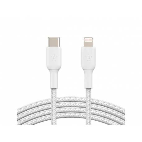CABLE TRENZADO BELKIN CAA004BT1MWH USB-C A LIGHTNING BOOST CHARGE LARGO 1 M COLOR BLANCO