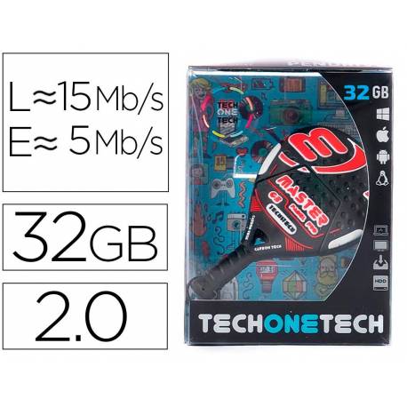 MEMORIA USB TECH ON TECH RAQUETA PADEL ROJA 32 GB