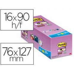 Post it ® Bloc de notas adhesivas Super sticky quita y pon 76x127 mm Amarillo canario Pack de 16 unidades