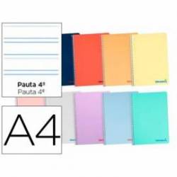 Cuaderno espiral Liderpapel Wonder Tamaño DIN A4 Tapa plastico Pauta ancha 3,5 mm 80 hojas 90 g/m2 Con margen Colores surtidos