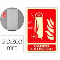 PICTOGRAMA ARCHIVO 2000 CARRO EXTINTOR PVC COLOR ROJO LUMINISCENTE 210X300 MM