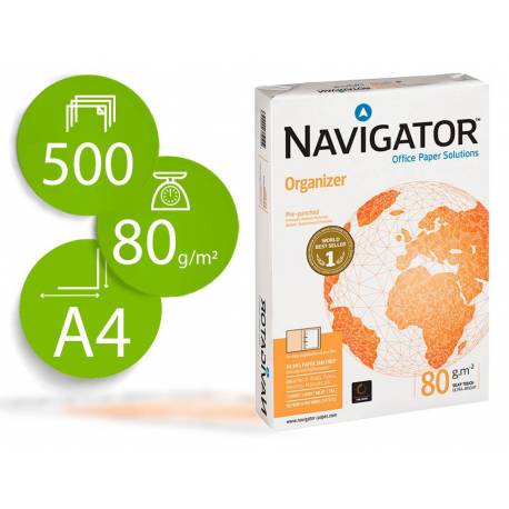 Papel fotocopiadora Navigator A4 80 gr 2 taladros paquete de 500 hojas