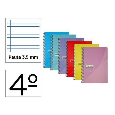 Cuaderno espiral papercop cuarto tapa plástico 80 hojas de 90gr/m2 pauta 3,5mm con margen (NO SE PUEDE ELEGIR COLOR)