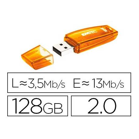 Memoria USB Flash de Emtec 128 GB 2.0 Color Naranja