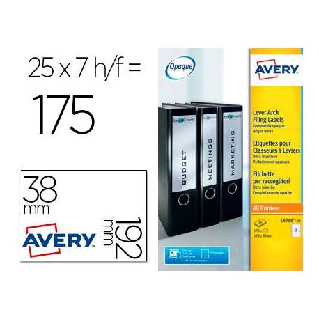 Etiqueta adhesiva Avery 38x192 mm Blanco Caja de 175 unidades