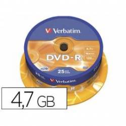 DVD-R VERBATIM CAPACIDAD 4.7GB VELOCIDAD 16X 120 MIN TARRINA DE 25 UNIDADES