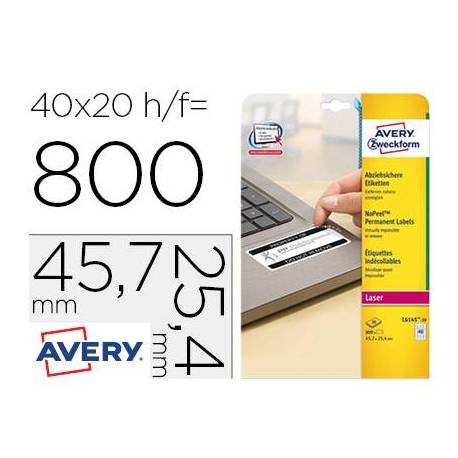 Etiqueta adhesiva Avery 47,7x25x4 mm Blanca láser caja 800 unidades