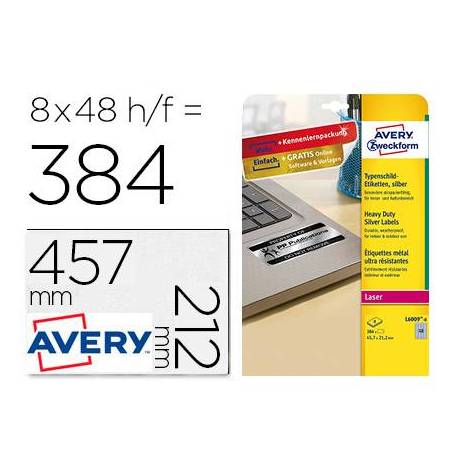 Etiqueta Adhesiva Avery 45,7x21,2 mm Poliester Color Plata Caja de 8 hojas