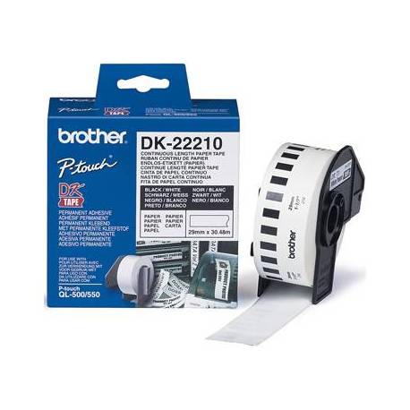 Cinta de papel continuo brother dk-22210 para impresoras QL 29mm x 30,48mts