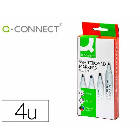 Rotulador Q-Connect pizarra blanca estuche de 4 colores surtidos punta redonda trazo 3.0 mm