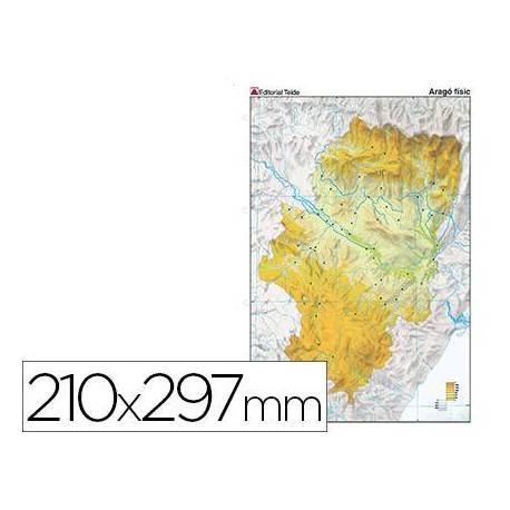 Mapa mudo físico Aragón Tamaño Din A4