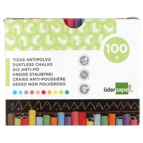 Tizas colores antipolvo Liderpapel caja de 100 unidades (77660)