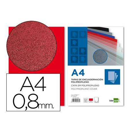 Tapa de Encuadernacion Polipropileno Liderpapel DIN A4 Roja 0.8mm pack 50 uds