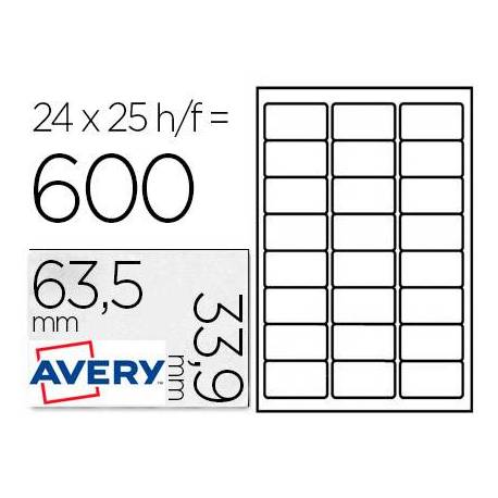 Etiqueta Adhesiva Avery 63,5x33,9 mm Color blanco Caja con 25 hojas