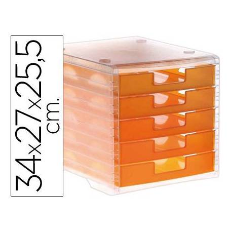 Fichero cajones de sobremesa Liderpapel 340x270x255 mm apilables 5 cajones naranja translucido