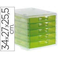 Fichero cajones de sobremesa Liderpapel 340x270x255 mm apilables 5 cajones verde translucido