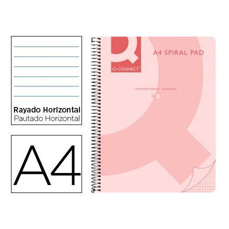 Cuaderno espiral Q-Connect Din A4 micro tapa plastico 80h 70g horizontal sin bandas 4 taladros rosa