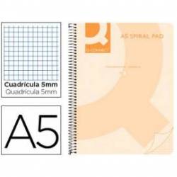 Cuaderno espiral q connect a5 micro tapa plastico 80h 70g cuadro 5mm sin bandas 6 taladros color naranja