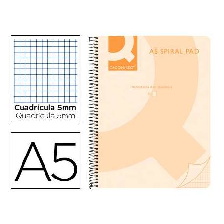 Cuaderno espiral q connect a5 micro tapa plastico 80h 70g cuadro 5mm sin bandas 6 taladros color naranja