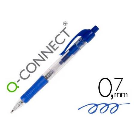 Boligrafo q-connect color azul retractil con sujecion de caucho