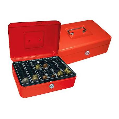 Caja caudales Q-Connect 10" 250x180x90 mm rojo con bandeja portamonedas