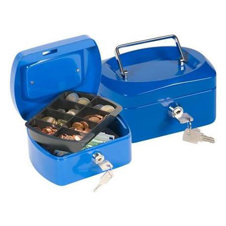 Caja caudales Q-Connect 6" 152x115x80 mm azul con bandeja portamonedas