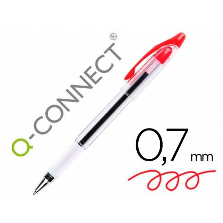 Boligrafo transparente Q-Connect rojo 0,7 mm con capuchón