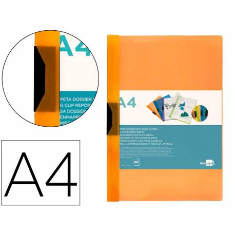 Carpeta dossier con pinza lateral Liderpapel 30 hojas Din A4 color naranja frosty