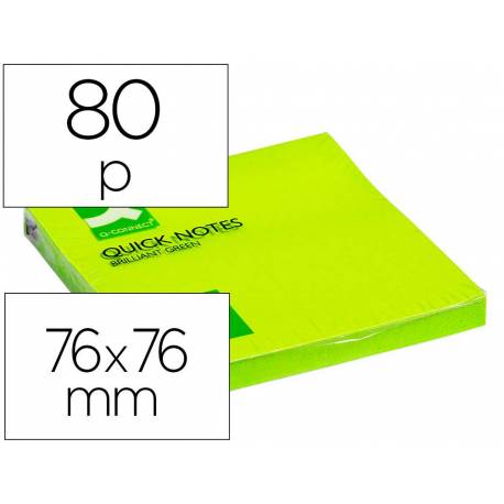 Bloc de notas adhesivas quita y pon q-connect 76x76 mm color verde neon 80 hojas