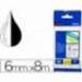 Cintas Brother TZE-211 6mm (ancho) x 8m (largo) laminada blanco/negro