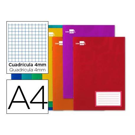 Libreta escolar Liderpapel Smart A4 con 32 hojas de 60g/m2 cuadro 4mm con margen. Colores surtidos.