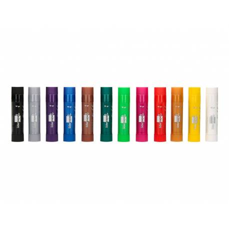 Témpera sólida en barra escolar 10 gr caja de 6 colores surtidos 