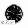 RELOJ Q-CONNECT DE PARED METALICO REDONDO 25 CM MOVIMIENTO SILENCIOSO COLOR CROMADO CON ESFERA NEGRA