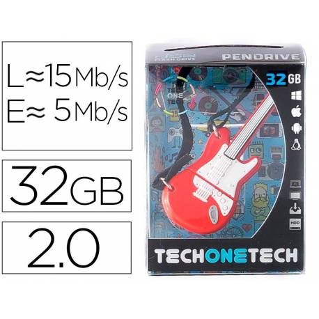 MEMORIA USB TECH ON TECH PENDRIVE 32GB GUITARRA RED ONE