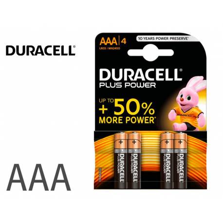 Pila Duracell alcalina plus AAA pacl con 4 unidades