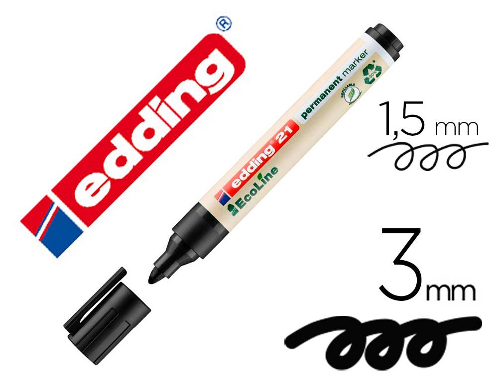 Compra 21-01 - Rotulador edding 21 marcador permanente ecoline 90%  reciclado color negro punta redonda 1,5-3 mm recargable