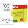 BLOC DE NOTAS ADHESIVAS QUITA Y PON APLI 75X75 MM AMARILLO FLUORESCENTE CON 100 HOJAS