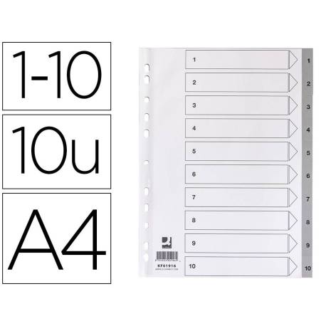 Separadores de plastico Q-Connect numericos multitaladro 1-10 DIN A4
