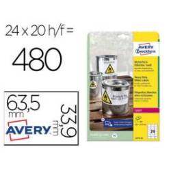 Etiqueta adhesiva marca Avery poliester blanco 63,5x33,9 mm para impresora laser pack de 480 unidades