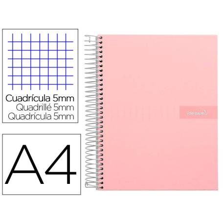 Bloc Liderpapel Din A4 micro crafty cuadrícula 5mm 5 bandas 4 taladros tapa forrada 90 gr 120 hojas color rosa