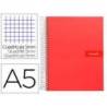 CUADERNO ESPIRAL LIDERPAPEL A5 MICRO CRAFTY TAPA FORRADA 120H 90 GR CUADRO 5MM 5 BANDAS6 TALADROS COLOR ROJO