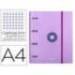 CARPETA CON RECAMBIO LIDERPAPEL ANTARTIK A4 CUADRO 5MM FORRADA 4 ANILLAS 40MM REDONDAS COLOR LAVANDA